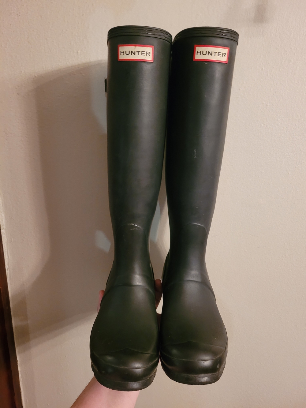 Hunter Women's Tall Rain Boots in Dark Green Size 8 Waterproof Back Adjustable